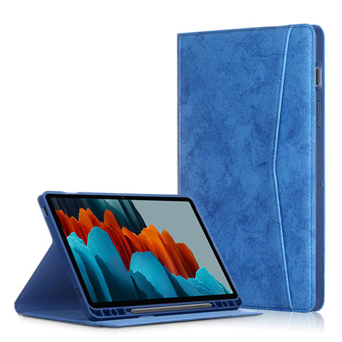 Coque Portefeuille Livre Cuir Etui Clapet L06 pour Samsung Galaxy Tab S7 4G 11 SM-T875 Bleu