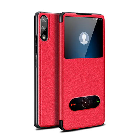 Coque Portefeuille Livre Cuir Etui Clapet pour Huawei Enjoy 10 Rouge
