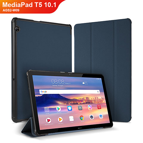 Coque Portefeuille Livre Cuir Etui Clapet pour Huawei MediaPad T5 10.1 AGS2-W09 Bleu