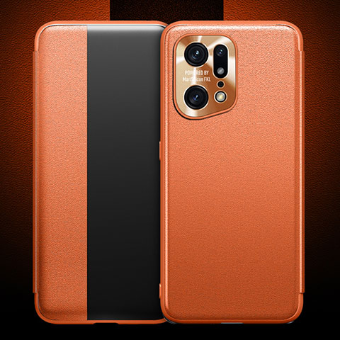 Coque Portefeuille Livre Cuir Etui Clapet pour Oppo Find X5 Pro 5G Orange