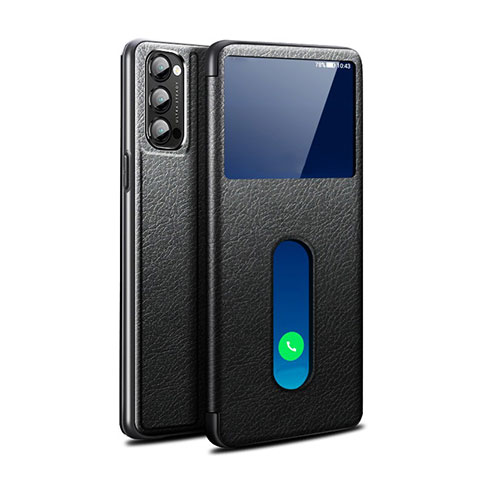 Coque Portefeuille Livre Cuir Etui Clapet pour Oppo Reno4 Pro 5G Noir