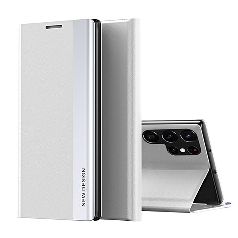 Coque Portefeuille Livre Cuir Etui Clapet pour Samsung Galaxy S23 Ultra 5G Blanc