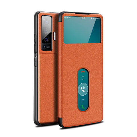 Coque Portefeuille Livre Cuir Etui Clapet pour Vivo X50 5G Orange