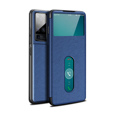 Coque Portefeuille Livre Cuir Etui Clapet pour Vivo X50 Pro 5G Bleu