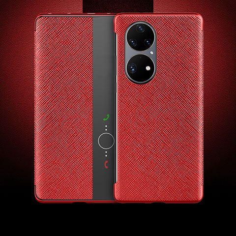 Coque Portefeuille Livre Cuir Etui Clapet QK2 pour Huawei P50 Pro Rouge