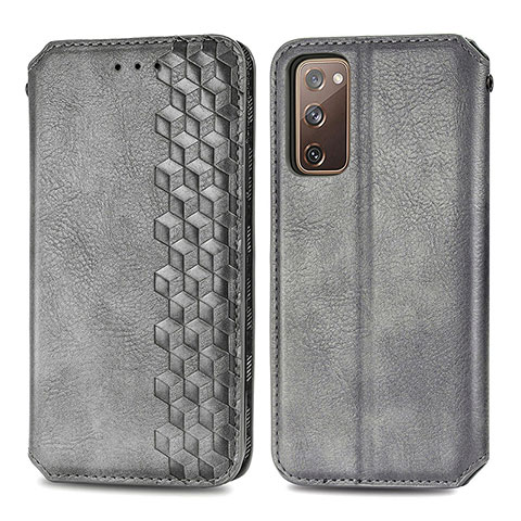 Coque Portefeuille Livre Cuir Etui Clapet S01D pour Samsung Galaxy S20 FE (2022) 5G Gris