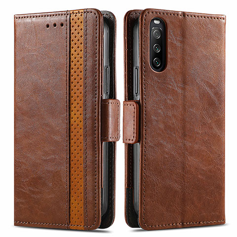 Coque Portefeuille Livre Cuir Etui Clapet S02D pour Sony Xperia 10 III Marron