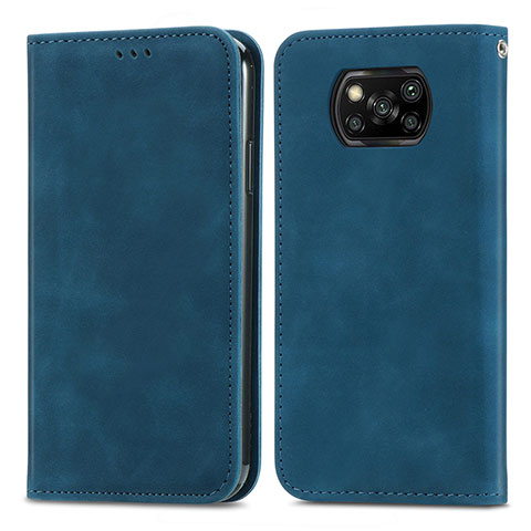 Coque Portefeuille Livre Cuir Etui Clapet S04D pour Xiaomi Poco X3 NFC Bleu