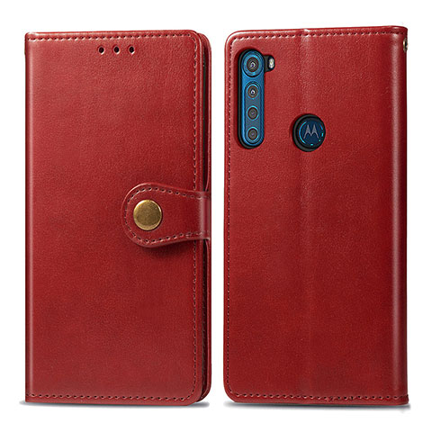Coque Portefeuille Livre Cuir Etui Clapet S05D pour Motorola Moto One Fusion Plus Rouge