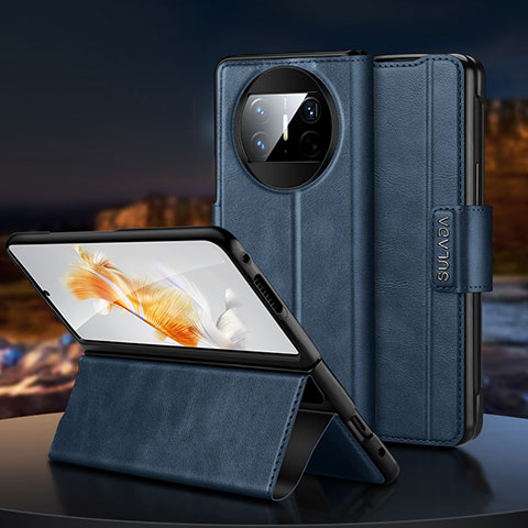 Coque Portefeuille Livre Cuir Etui Clapet SD1 pour Huawei Mate X3 Bleu