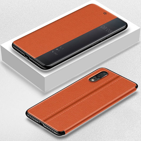 Coque Portefeuille Livre Cuir Etui Clapet T02 pour Huawei P20 Orange
