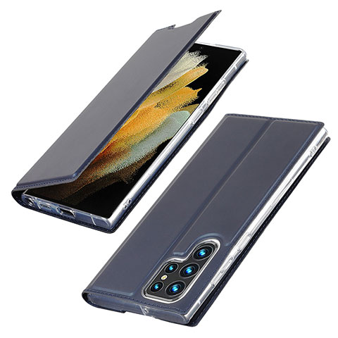 Coque Portefeuille Livre Cuir Etui Clapet T03D pour Samsung Galaxy S21 Ultra 5G Bleu