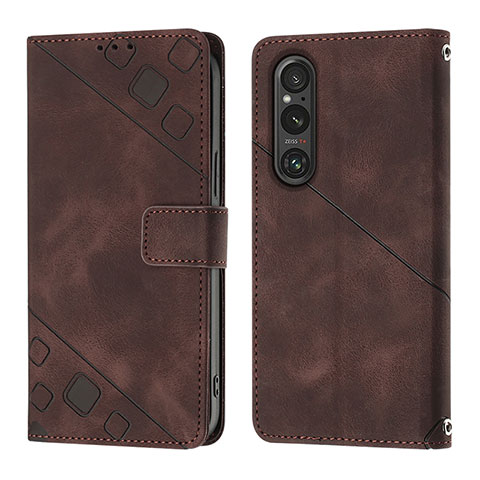 Coque Portefeuille Livre Cuir Etui Clapet YB3 pour Sony Xperia 1 V Marron