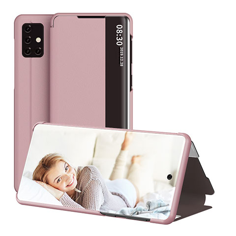 Coque Portefeuille Livre Cuir Etui Clapet ZL2 pour Samsung Galaxy A51 5G Or Rose
