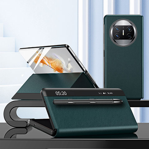 Coque Portefeuille Livre Cuir Etui Clapet ZL5 pour Huawei Mate X3 Vert