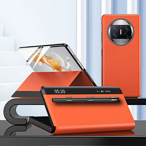 Coque Portefeuille Livre Cuir Etui Clapet ZL5 pour Huawei Mate X5 Orange