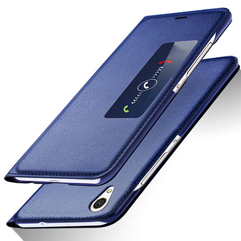 Coque Portefeuille Livre Cuir L01 pour Huawei P7 Dual SIM Bleu