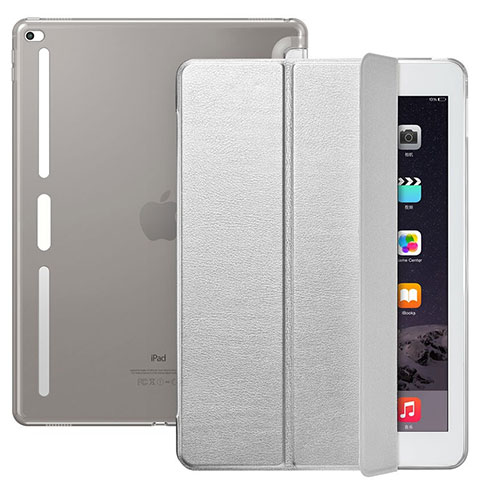 Coque Portefeuille Livre Cuir L02 pour Apple iPad Pro 12.9 Argent