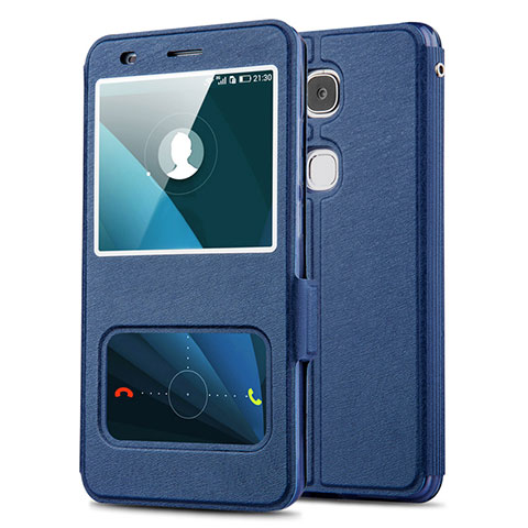 Coque Portefeuille Livre Cuir L02 pour Huawei GR5 Bleu