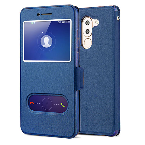 Coque Portefeuille Livre Cuir L02 pour Huawei Honor 6X Bleu