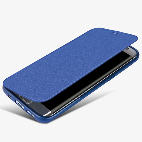 Coque Portefeuille Livre Cuir L02 pour Samsung Galaxy S7 Edge G935F Bleu