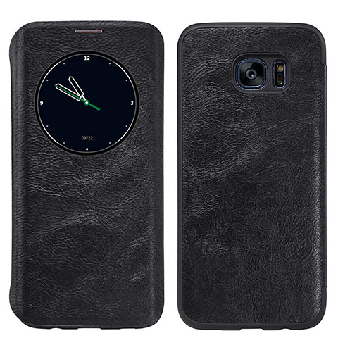 Coque Portefeuille Livre Cuir L02 pour Samsung Galaxy S7 Edge G935F Noir