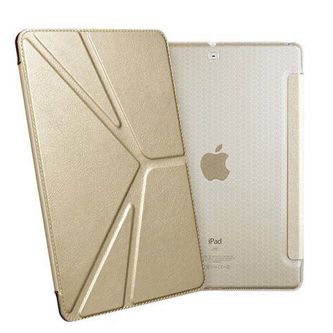 Coque Portefeuille Livre Cuir L08 pour Apple New iPad 9.7 (2018) Or