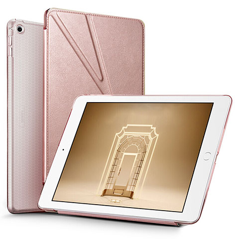 Coque Portefeuille Livre Cuir L08 pour Apple New iPad 9.7 (2018) Or Rose