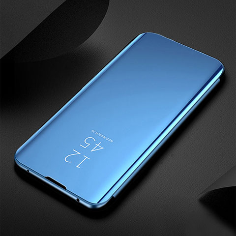 Coque Portefeuille Livre Cuir Miroir Housse Etui Clapet H01 pour Samsung Galaxy S21 5G Bleu Ciel