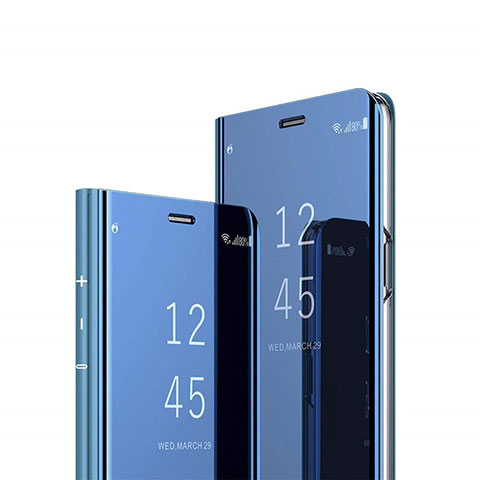 Coque Portefeuille Livre Cuir Miroir Housse Etui Clapet L01 pour Apple iPhone 12 Pro Max Bleu