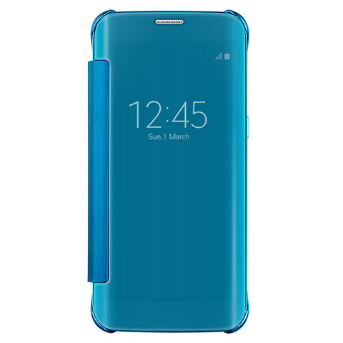 Coque Portefeuille Livre Cuir Miroir Housse Etui Clapet L02 pour Samsung Galaxy S7 Edge G935F Bleu Ciel