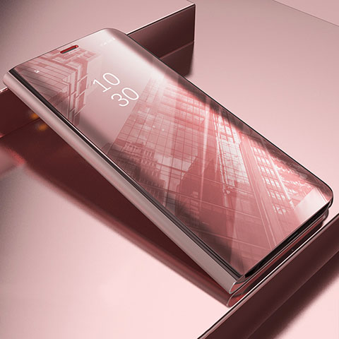 Coque Portefeuille Livre Cuir Miroir Housse Etui Clapet L03 pour OnePlus Nord N200 5G Or Rose