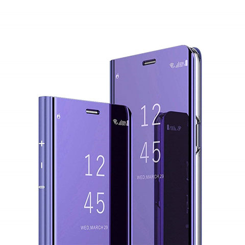 Coque Portefeuille Livre Cuir Miroir Housse Etui Clapet M01 pour Huawei P30 Lite Violet