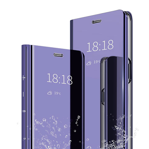 Coque Portefeuille Livre Cuir Miroir Housse Etui Clapet pour Huawei Honor 9 Lite Violet