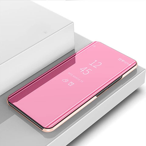 Coque Portefeuille Livre Cuir Miroir Housse Etui Clapet pour Huawei Honor X10 5G Or Rose