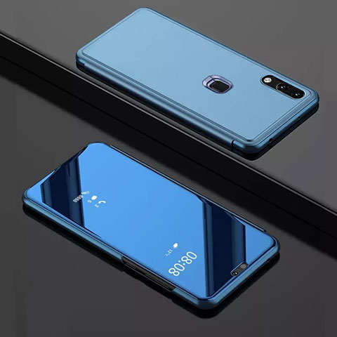 Coque Portefeuille Livre Cuir Miroir Housse Etui Clapet pour Huawei Y7 (2019) Bleu