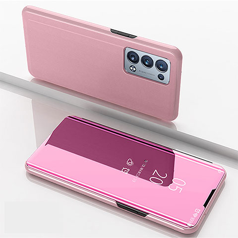 Coque Portefeuille Livre Cuir Miroir Housse Etui Clapet pour Oppo Reno6 Pro 5G Or Rose
