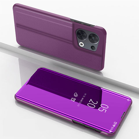 Coque Portefeuille Livre Cuir Miroir Housse Etui Clapet pour Oppo Reno9 Pro+ Plus 5G Violet