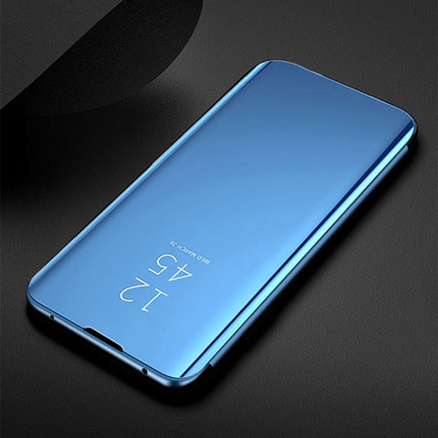 Coque Portefeuille Livre Cuir Miroir Housse Etui Clapet pour Samsung Galaxy M21 Bleu