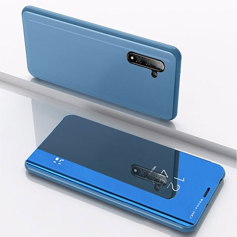 Coque Portefeuille Livre Cuir Miroir Housse Etui Clapet pour Samsung Galaxy Note 10 5G Bleu