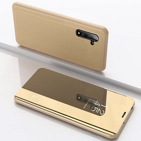 Coque Portefeuille Livre Cuir Miroir Housse Etui Clapet pour Samsung Galaxy Note 10 5G Or