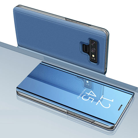 Coque Portefeuille Livre Cuir Miroir Housse Etui Clapet pour Samsung Galaxy Note 9 Bleu