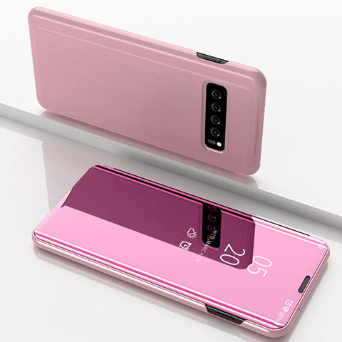 Coque Portefeuille Livre Cuir Miroir Housse Etui Clapet pour Samsung Galaxy S10 Or Rose
