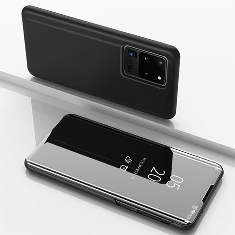 Coque Portefeuille Livre Cuir Miroir Housse Etui Clapet pour Samsung Galaxy S20 Ultra 5G Noir