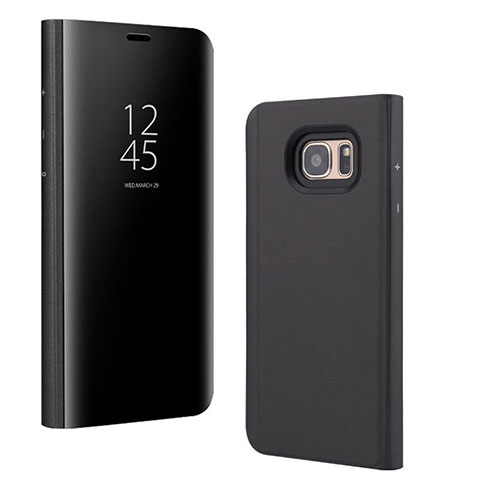 Coque Portefeuille Livre Cuir Miroir Housse Etui Clapet pour Samsung Galaxy S7 Edge G935F Noir