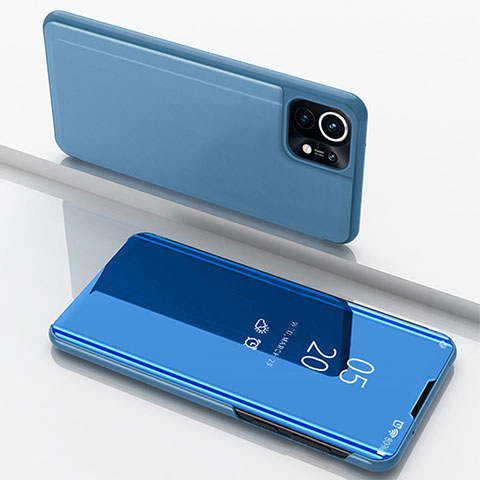 Coque Portefeuille Livre Cuir Miroir Housse Etui Clapet pour Xiaomi Mi 11 Lite 5G NE Bleu