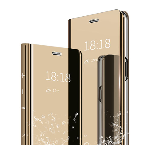 Coque Portefeuille Livre Cuir Miroir Housse Etui Clapet pour Xiaomi Mi 6X Or