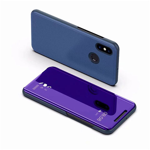 Coque Portefeuille Livre Cuir Miroir Housse Etui Clapet pour Xiaomi Mi 8 Bleu