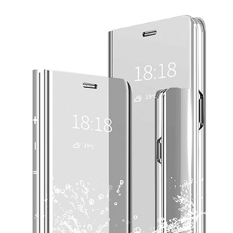 Coque Portefeuille Livre Cuir Miroir Housse Etui Clapet pour Xiaomi Mi Max 3 Argent