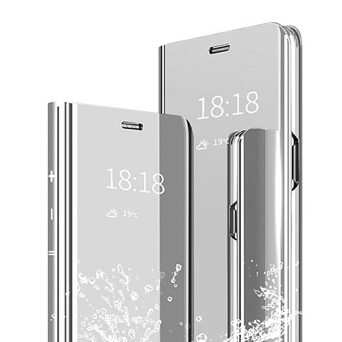Coque Portefeuille Livre Cuir Miroir Housse Etui Clapet pour Xiaomi Redmi Note 7 Argent